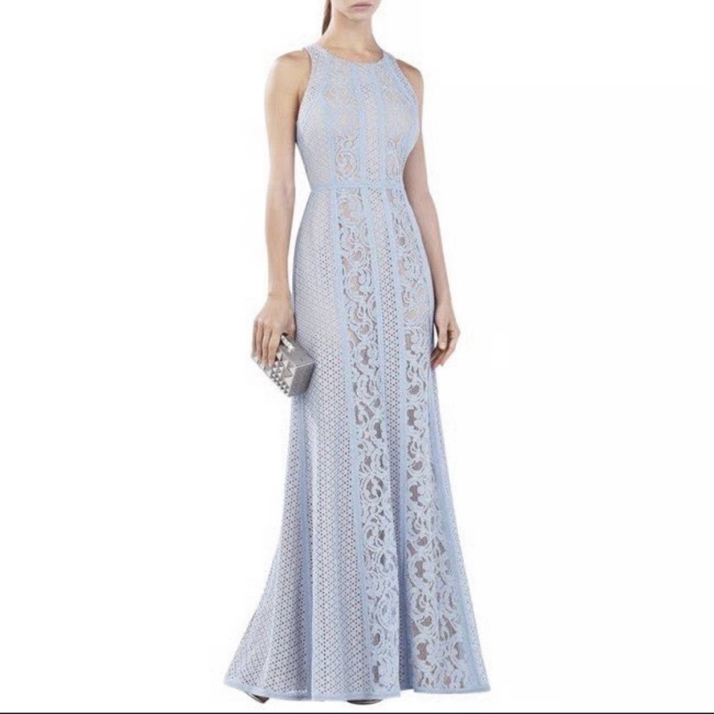 NWT!‎ BCBG ARIELLA Lace Halter Dress Gown Light Blue | Women’s Size 4